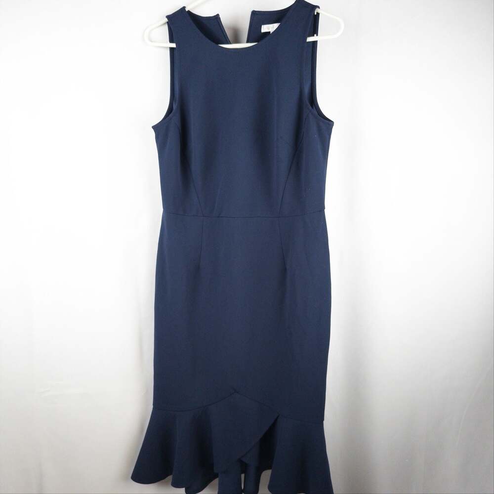 London Times Sleeveless Scuba Crepe Flounce Hem Midi Dress